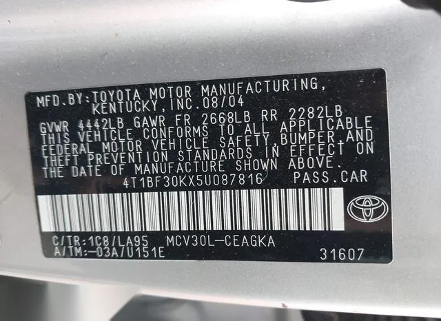 4T1BF30KX5U087816 2005 2005 Toyota Camry- Xle V6 9