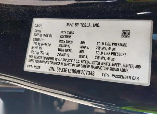 5YJ3E1EB0NF207348 2022 2022 Tesla Model 3- Long Range Dual 9