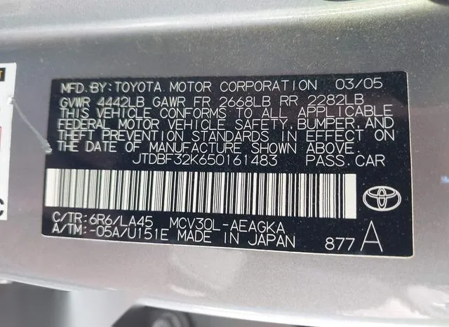 JTDBF32K650161483 2005 2005 Toyota Camry- Xle V6 9