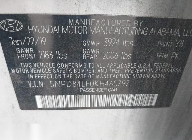 5NPD84LF0KH460797 2019 2019 Hyundai Elantra- Sel 9