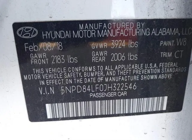 5NPD84LF0JH322546 2018 2018 Hyundai Elantra- Value Edition 9