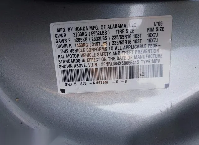 5FNRL384X5B056415 2005 2005 Honda Odyssey- EX 9