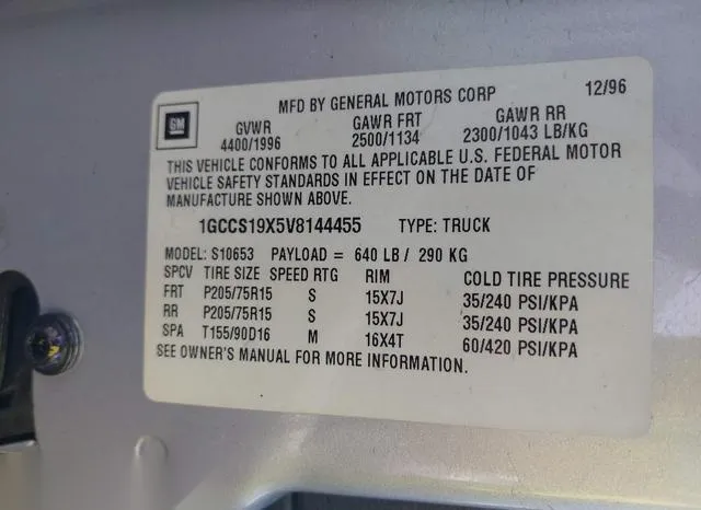 1GCCS19X5V8144455 1997 1997 Chevrolet S10- Ls Fleetside 9