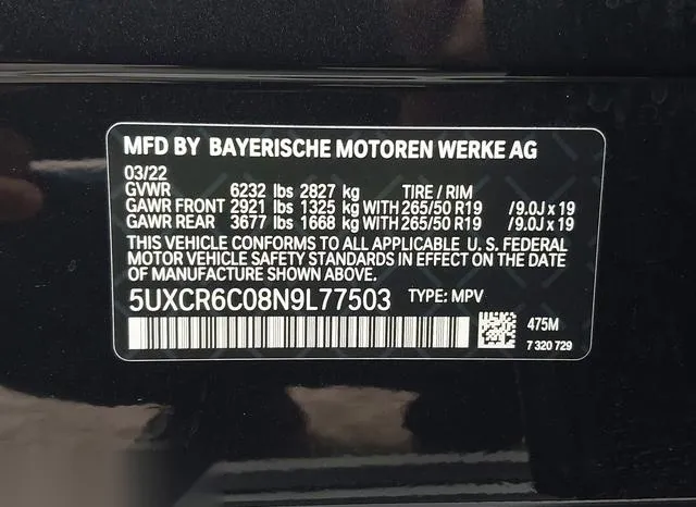 5UXCR6C08N9L77503 2022 2022 BMW X5- Xdrive40I 9