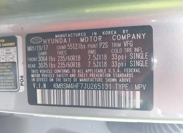 KM8SM4HF7JU265131 2018 2018 Hyundai Santa Fe- SE 9