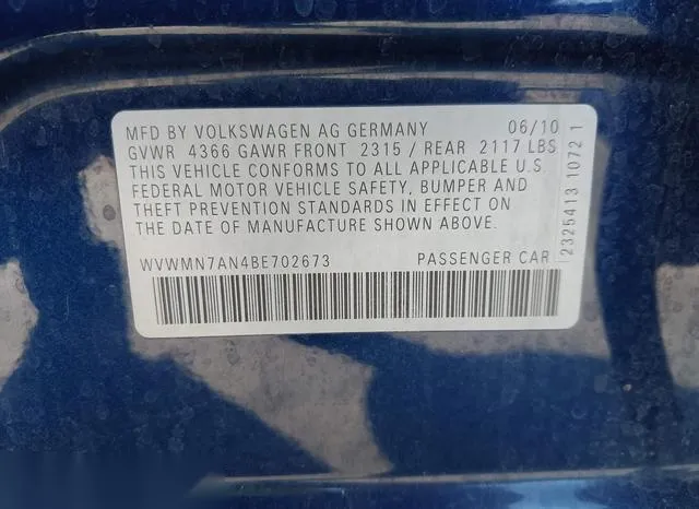 WVWMN7AN4BE702673 2011 2011 Volkswagen CC- Sport 9