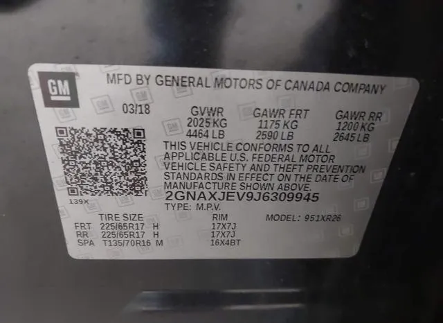 2GNAXJEV9J6309945 2018 2018 Chevrolet Equinox- LT 9