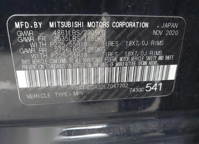 JA4AD2A32LZ047702 2020 2020 Mitsubishi Outlander- ES 2-4 9