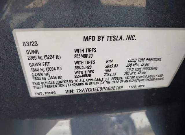 7SAYGDEE0PA082169 2023 2023 Tesla Model Y- Awd/Long Range D 9