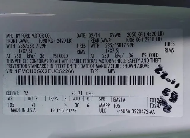 1FMCU0GX2EUC52266 2014 2014 Ford Escape- SE 9