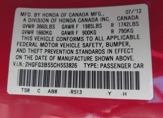 2HGFG3B55CH553826 2012 2012 Honda Civic- LX 9