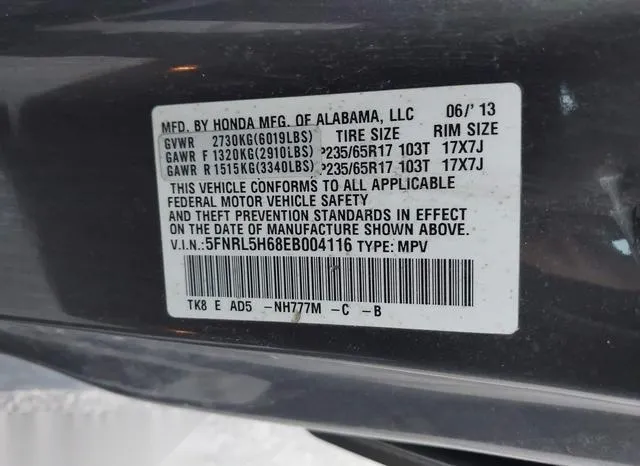 5FNRL5H68EB004116 2014 2014 Honda Odyssey- Ex-L 9