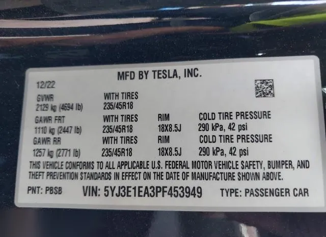 5YJ3E1EA3PF453949 2023 2023 Tesla Model 3- Rear-Wheel Drive 9