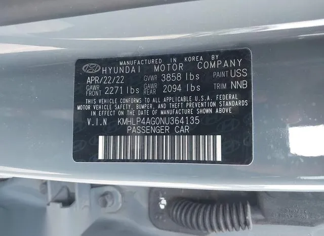 KMHLP4AG0NU364135 2022 2022 Hyundai Elantra- Limited 9