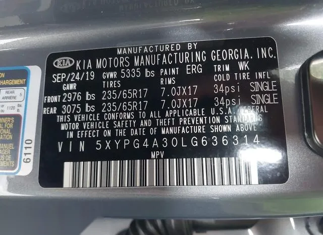 5XYPG4A30LG636314 2020 2020 KIA Sorento- 2-4L Lx 9