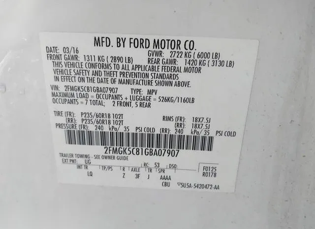 2FMGK5C81GBA07907 2016 2016 Ford Flex- Sel 9