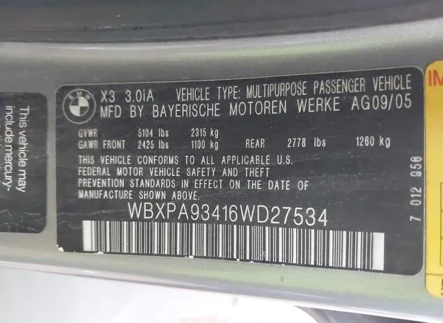 WBXPA93416WD27534 2006 2006 BMW X3- 3-0I 9