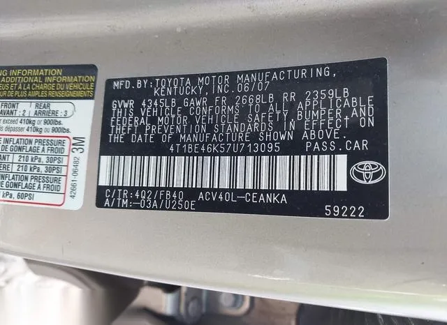 4T1BE46K57U713095 2007 2007 Toyota Camry- LE 9