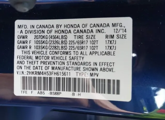 2HKRM4H53FH615611 2015 2015 Honda CR-V- EX 9