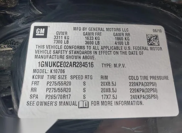 1GNUKCE02AR284516 2010 2010 Chevrolet Tahoe- Ltz 9