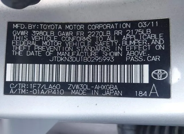 JTDKN3DU1B0295993 2011 2011 Toyota Prius- Four 9