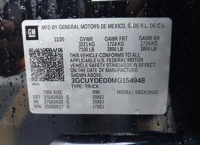 3GCUYDED0MG154948 2021 2021 Chevrolet Silverado 1500- 4Wd 9