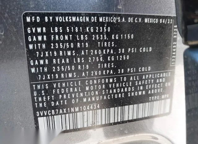 3VVCB7AX1NM104434 2022 2022 Volkswagen Tiguan- 2-0T Se R-Li 9