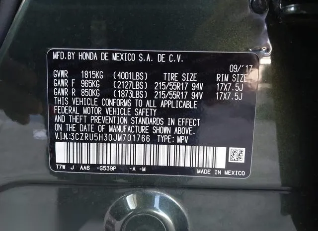 3CZRU5H30JM701766 2018 2018 Honda HR-V- LX 9