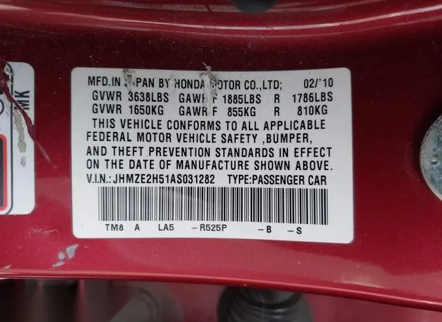 JHMZE2H51AS031282 2010 2010 Honda Insight- LX 9