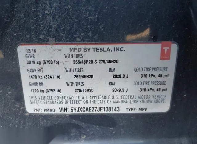 5YJXCAE27JF138143 2018 2018 Tesla Model X- 100D/75D/P100D 9