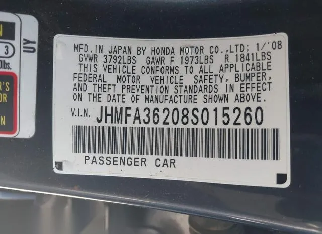 JHMFA36208S015260 2008 2008 Honda Civic- Hybrid 9