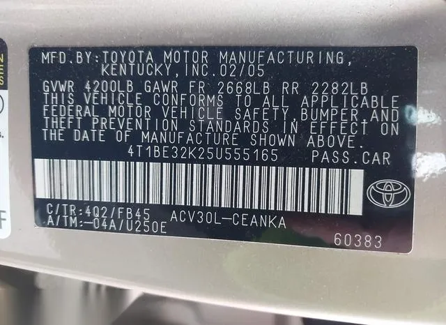 4T1BE32K25U555165 2005 2005 Toyota Camry- LE 9