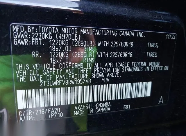 2T3UWRFV8RW195748 2024 2024 Toyota RAV4- Hybrid Woodland Ed 9