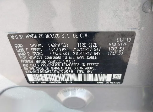 3CZRU5H31KM705049 2019 2019 Honda HR-V- LX 9