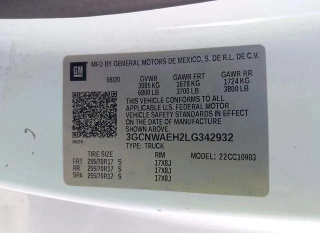 3GCNWAEH2LG342932 2020 2020 Chevrolet Silverado 1500- 2Wd 9