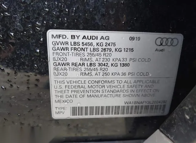 WA1BNAFY3L2024292 2020 2020 Audi Q5- Premium Plus 45 Tfsi Q 9