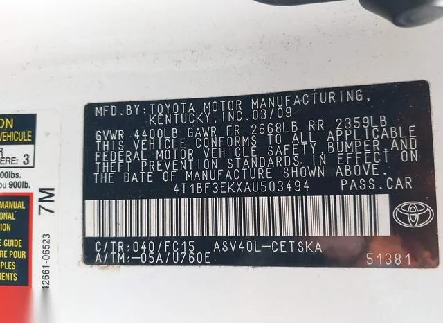 4T1BF3EKXAU503494 2010 2010 Toyota Camry- SE 9