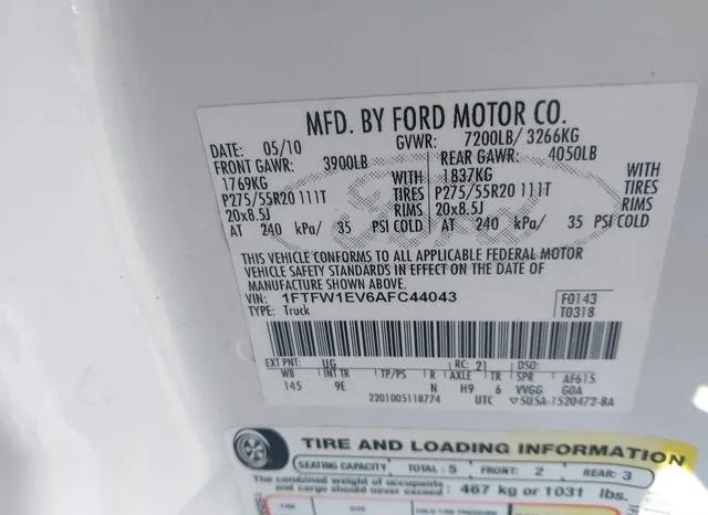 1FTFW1EV6AFC44043 2010 2010 Ford F-150- Fx4/Harley-Davidson 9