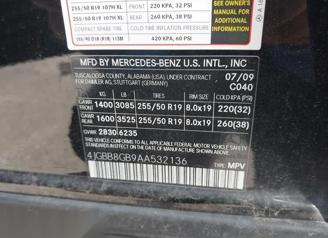 4JGBB8GB9AA532136 2010 2010 Mercedes-Benz ML 350- 4Matic 9