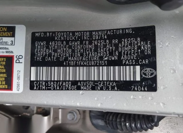 4T1BF1FK4EU872151 2014 2014 Toyota Camry- L 9