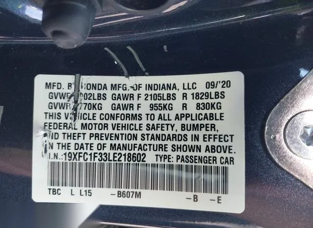 19XFC1F33LE218602 2020 2020 Honda Civic- EX 9