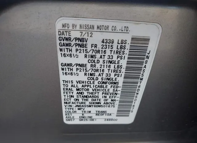 JN8AS5MT6DW501675 2013 2013 Nissan Rogue- S 9