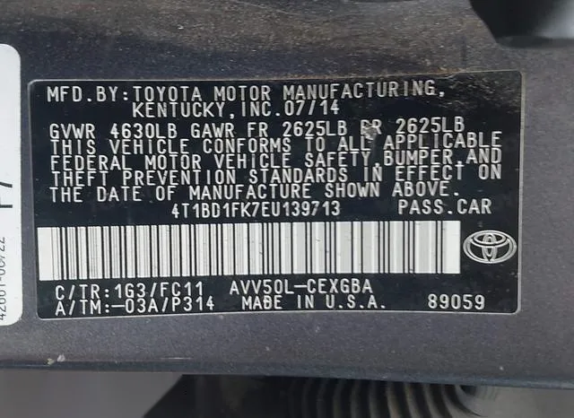 4T1BD1FK7EU139713 2014 2014 Toyota Camry- Hybrid Xle 9