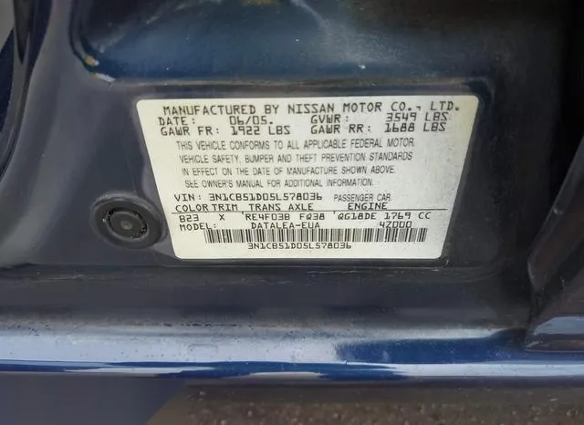 3N1CB51D05L578036 2005 2005 Nissan Sentra- 1-8S 9