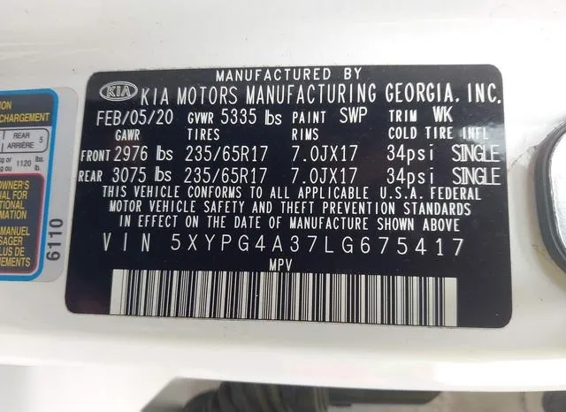 5XYPG4A37LG675417 2020 2020 KIA Sorento- 2-4L L 9