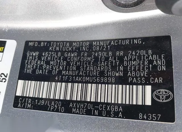 4T1F31AK0MU569898 2021 2021 Toyota Camry- Xle Hybrid 9