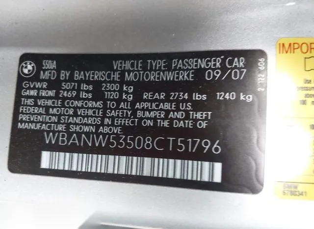 WBANW53508CT51796 2008 2008 BMW 5 Series- 550I 9