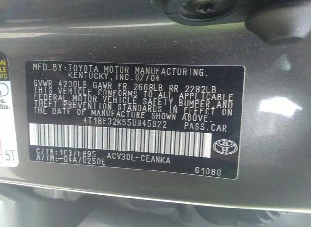 4T1BE32K55U945922 2005 2005 Toyota Camry- Std 9