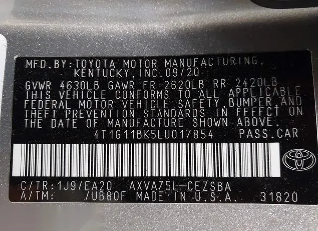 4T1G11BK5LU017854 2020 2020 Toyota Camry- Se Awd 9