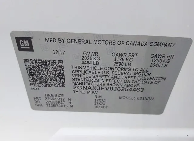 2GNAXJEV0J6254463 2018 2018 Chevrolet Equinox- LT 9